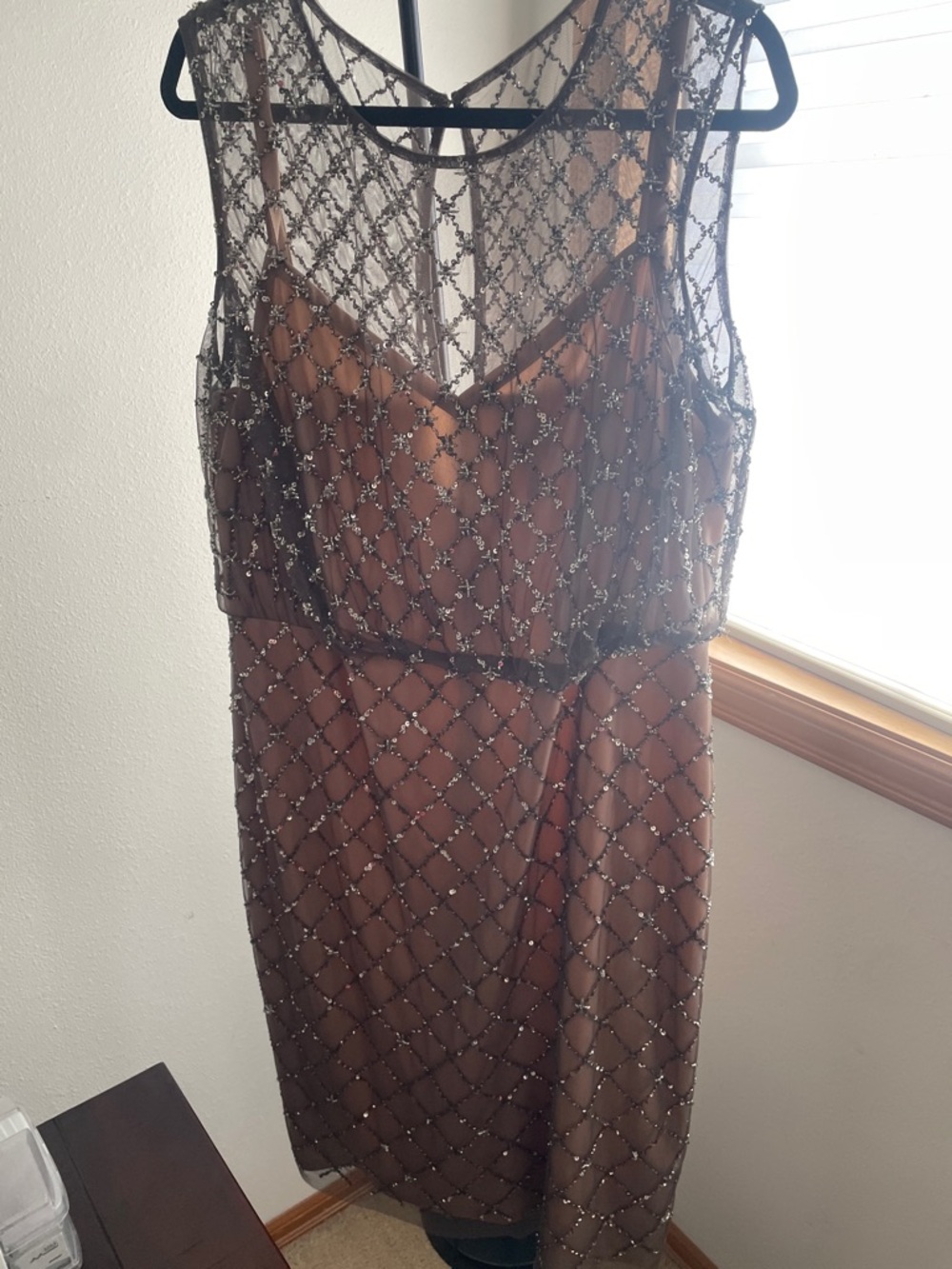 Adrianna Papell Bronze/Brown Beaded Midi Dress